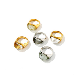 Stainless Steel <b>Titanium</b> <b>Ring</b> Imitation Pearl Resin Geometric Design Tension Setting For Women - Product Image 5