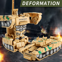 Véhicule transformable à friction à un clic, style char militaire, jouet à friction à rétrofriction, vente en gros en vrac