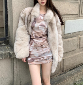 2026年セクシー冬カジュアルフェイクファー女性用Vネックシングルボタンルーズフィット長袖カーディガンロングウィンターヌードコート - Product Image 3