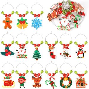 แหวนตกแต่งแก้วไวน์สำหรับงานคริสต์มาส, ตัวระบุแก้วสำหรับงานเลี้ยงไวน์คริสต์มาส - Product Image 1