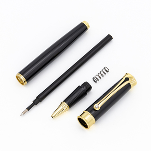 Lussuosa penna oro nero lucido azienda regalo penna a rullo con diamante sulla Clip personalizzabile colore logo metallo penna stilografica - Product Image 6