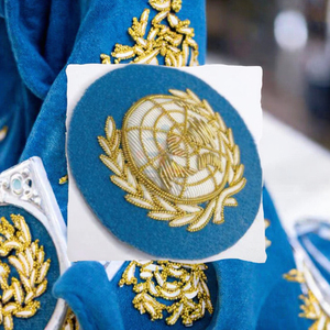 Sky Blue Gold Bullion Embroidered Eco-Friendly Nonwoven Round <b>Sew</b>-<b>On</b> Felt <b>Patches</b> for Hat Beret Blazer & Peak Cap-Wholesale - Product Image 3
