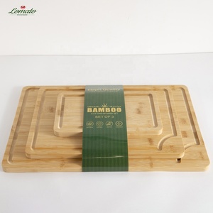 Juego de 3 tablas de cortar de bambú pequeñas y grandes carbonizadas orgánicas de primera calidad para cocina a granel con ranura para jugo grabado láser al por mayor - Product Image 2