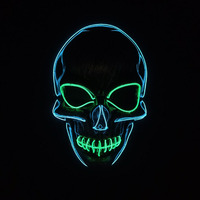 Masque LED blanc Purge Terror lumineux pour Halloween, accessoires de cosplay, 4 modes d'éclairage, masque effrayant en fil EL rechargeable