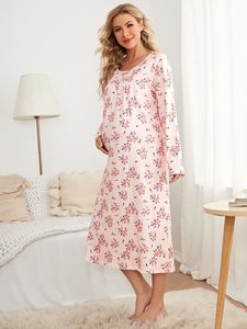 Robes de maternité à motifs floraux haut de <span class=keywords><strong>grossesse</strong></span> et d'allaitement pyjama vêtements de maternité en coton pour femmes allaitantes robe vente en gros - Product Image 3