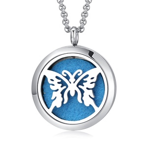 Vente en gros usine Collier pendentif papillon diffuseur d'arômes bohème en acier inoxydable plaqué or, bijou médaillon d'aromathérapie - Product Image 1