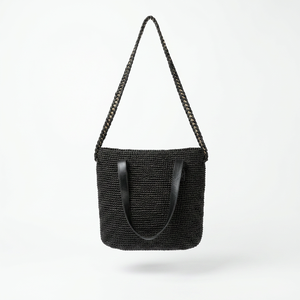 Bolso de hombro bohemio de rafia con asas de cuero, diseño abierto para uso diario en todas las estaciones - Product Image 3