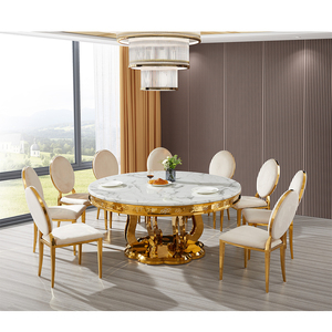 Nueva mesa de comedor de mármol cuadrada moderna de Dubái con base de acero inoxidable dorado de lujo Mesa de comedor de mármol natural - Product Image 1