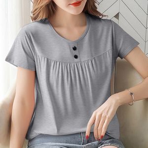 Women's Short Sleeve Top Sea Blue Polyester Solid Color Everyday Wear Simple Style - Product Image 4