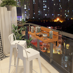 Creative flower stand, balcony railing, casual mini <b>bar</b> counter, courtyard fence, folding household solid wood railing, hanging - Product Image 1