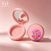 Boîtier vide rond rose double couche en ABS/PS/PET pour poudre libre, avec miroir, imprimé dessin animé, logo personnalisé, OEM, vente en gros, en vrac