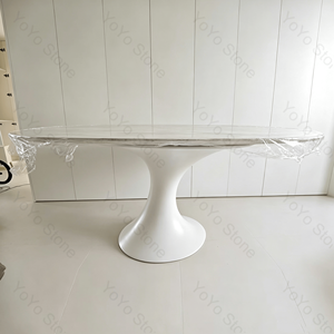 UnionStone Wholesale Luxury Carrara <b>White</b> Marble Oval <b>Dining</b> <b>Table</b> <b>White</b> Tulip Pedestal Base Stone <b>Table</b> for Hotel Villa - Product Image 5