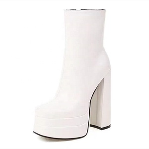 Big Square Toe Shoes Patent Leather Ankle <b>Boots</b> High Chunky Heel Side Zip Women <b>Boots</b> Thick Platform Size 46 - Product Image 6