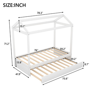 White Wooden House Bed With Pull Out Drawer <b>Storage</b> For <b>Kids</b> Bedroom Furniture - Product Image 3