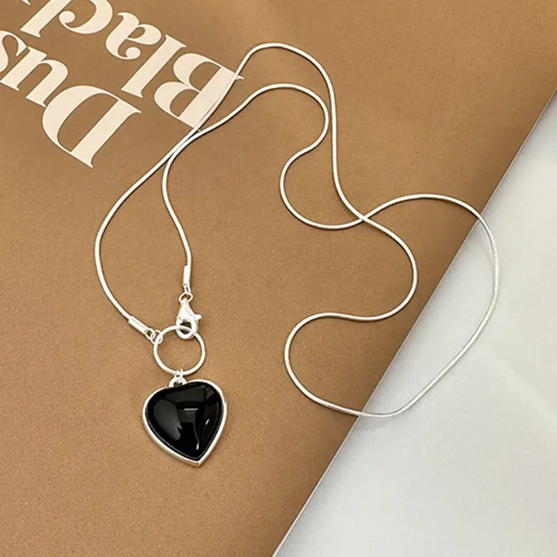 S925 collar de plata esterlina collar con colgante de corazón creativo negro blanco Cadenas De Plata 925 collares originales para mujeres