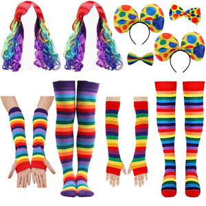 Nuevo colorido cabeza explosiva payaso <span class=keywords><strong>peluca</strong></span> payaso Halloween payaso zapatos, corbatas, conjunto de ropa de nariz roja pequeña - Product Image 1