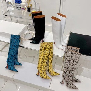 Botines Largos con Punta Puntiaguda y Tacón Alto, Diseño Nuevo, Estampado de Serpiente, Cierre de Cremallera, Botas Altas hasta la Rodilla a la Moda para Mujer - Product Image 6