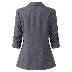 <span class=keywords><strong>Blazer</strong></span> <span class=keywords><strong>Grigio</strong></span> in Puro Lino Personalizzato per <span class=keywords><strong>Donna</strong></span> con Design a Risvolto - Fornitore di Alta Qualità che Offre Eleganza per Abbigliamento Casual - Product Image 5