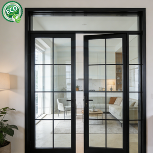 Puertas de Entrada de Aluminio Francesas para Villa, Resistentes al Viento, con Acabado de Vidrio, en Venta, Puerta Doble de Aluminio con Vidrio de Impacto Desigual - Product Image 5