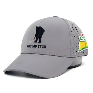 Мужская Кепка для гольфа на заказ, 6 панелей, вышивка логотипа, Спортивная лазерная резка, перфорированная Кепка для гольфа