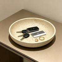 Plateau en résine de travertin beige Wabi Sabi, plat décoratif en pierre naturelle pour bijoux, parfums, bougies, plateau de rangement pour coiffeuse