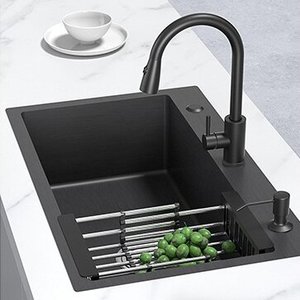 Matte Black Nano Kitchen Sink with Pull <b>Down</b> Sprayer and Glass Rinser 304 Stainless Steel Large Single Bowl - Product Image 2