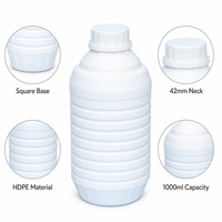 Bouteille en plastique ronde à base carrée en HDPE de 1000 ml avec bouchon à vis, surface givrée, col de 42 mm pour l'emballage de produits chimiques industriels et de détergents