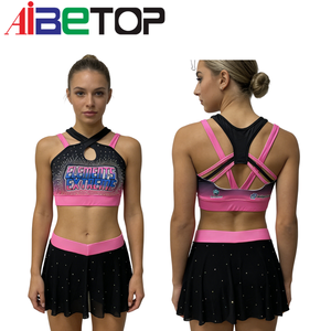 Ensembles d'entraînement de cheerleading personnalisés rouge et bleu avec strass, soutien-gorge de sport et short, performance optimale, faible MOQ, directement de l'usine - Product Image 3