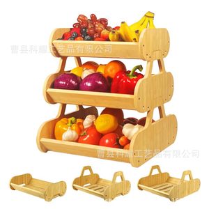 Panier à fruits en bois à 3 niveaux, empilable, pour comptoir de cuisine, couleur bois naturel, taille L - Product Image 1