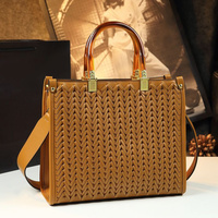 Nouveau Sac à Main Grande Capacité en PU Tressé Style Rétro Chinois pour Femme, Polyvalent avec Décoration Croisée, Idéal pour les Trajets Quotidien – Collection 2026