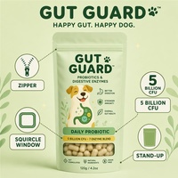 Sachet Mylar personnalisé pour probiotiques canins, avec fenêtre carrée, refermable, à fermeture éclair, pochette verticale, 5 milliards de UFC, pour l'emballage d'aliments pour animaux de compagnie, pour la santé intestinale