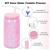 Gobelet en plastique à double paroi de 16 oz, style globe à neige, avec couvercle et paille, transparent, réutilisable, type bocal Mason, pour boissons froides