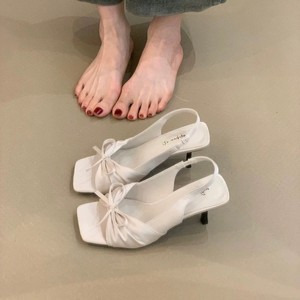 2026 french square toe thin heel <b>sandals</b> <b>bow</b> floral single strap ladies shoes for spring summer - Product Image 5