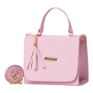 Bolso Bandolera Leia Lila de Fana Fashions, Color Rosa, Nailon Impermeable, Cierre de Cremallera, Decoración con Borlas, Correa Única, Bolso de Hombro para Mujer - Product Image 1
