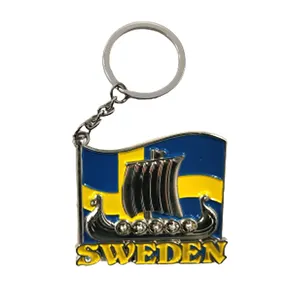 Biểu tượng tùy chỉnh hợp kim kim loại Keyring Viking thuyền Norway Thụy Điển lưu niệm Keychain