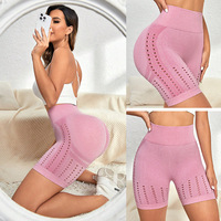 Shorts de yoga taille haute respirants sans coutures, perforés, anti-transpiration, pour le fitness et le sport, avec compression abdominale