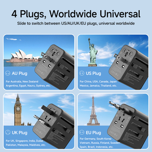 Adaptador de Viaje Universal Internacional Todo en Uno, 45W <span class=keywords><strong>GaN</strong></span>, 2 USB-A, 2 USB-C, 2500W, 100-250V, Fusible de Reinicio Automático para Viajes a Todo el Mundo - Product Image 3