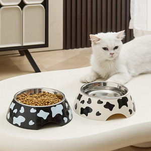 Tigela de Comida para Animais de Estimação com Design de Vaca Branca, Antiderrapante, Tigela de Plástico para Gato e Cachorro, Tigela de Água em Aço Inoxidável - Product Image 2