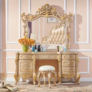 Nuova mobilia classica della camera da letto domestica comò bianco intagliato a mano in legno massello antico con specchio