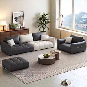 Sofá de tela afelpada en forma de U, color blanco y gris, tapizado con relleno de espuma para sala de estar, apartamentos pequeños, casas de huéspedes, alquiler - Product Image 4