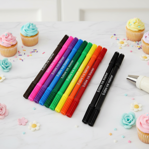 Set di 2 Penne Coloranti Riutilizzabili in Plastica Non Tossica a Doppia Punta <span class=keywords><strong>per</strong></span> Disegno, Decorazione <span class=keywords><strong>Torte</strong></span>, Glassatura e Fondente - Product Image 1