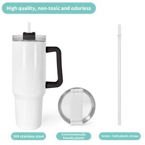 Sublimation 40Oz Thermal Vacuum Insulated Stainless Steel Coffee Tumbler Cold and Hot <b>Bottle</b> Mug Cup Flask With Straws Handle - Product Image 6
