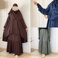 Ensemble Abaya Tunique 3 Pièces Nida Premium Personnalisé avec Jupe à Volants et Hijab – Robe Modeste pour Femmes Musulmanes Aïd – Vente en Gros Abaya Islamique