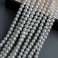 Perles d'eau douce naturelles 7-8 mm, perles blanches à haute brillance, presque rondes, collier fait main DIY, vente en gros