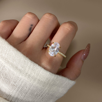 Bague Vintage en Zircon Ovale pour Femme, Zircon Cubique, Bague de Fiançailles Ovale Pavée Tendance, Bague Plaqué Or 18K Personnalisée pour Femme