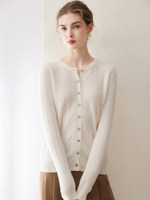 Kardigan Rajut Kasmir 100% Wanita Kerah Bulat Lengan Panjang Sweater Rajut Kardigan Kerah Tegak V-Neck Atasan Rajut Lembut