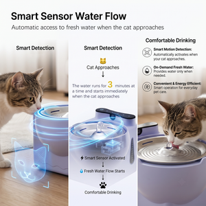 Fontaine à eau intelligente pour chat avec capteur, débit automatique, bol à eau fraîche pour animaux de compagnie, design moderne en plastique pour chats d'intérieur - Product Image 6