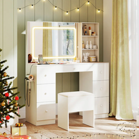 Coiffeuse de chambre moderne en bois d'ingénierie avec miroir et éclairage LED, ensemble table de maquillage et tabouret pour maison et appartement