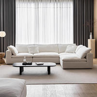 Canapé d'angle moderne en tissu blanc crème, canapé simple en coton et lin, canapé modulaire nordique rembourré, canapé nuage paresseux, mobilier de salon