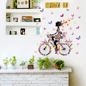 Borboleta fada menina equitação adesivos de parede para crianças quarto decoração de parede quarto sala decalque flor cartaz arte mural